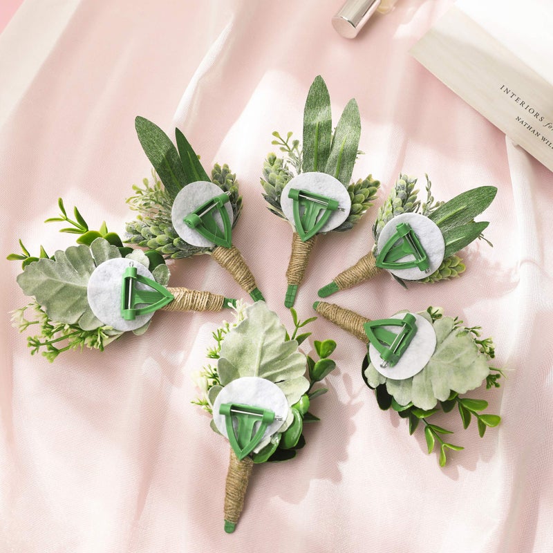 YSUCAU Handcrafted Eucalyptus Boutonniere with Pin for Men Wedding, Groom and Best Man Artificial Greenery Boutineers for Wedding Prom Party Anniversary Man Suit Decoration - Image 5